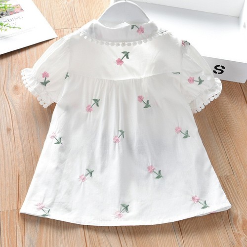 Baby Girl's Shirt 2025 Summer Wear Korean Style Embroidered Short Sleeve Top for Girls Fashion Baby White Blouse