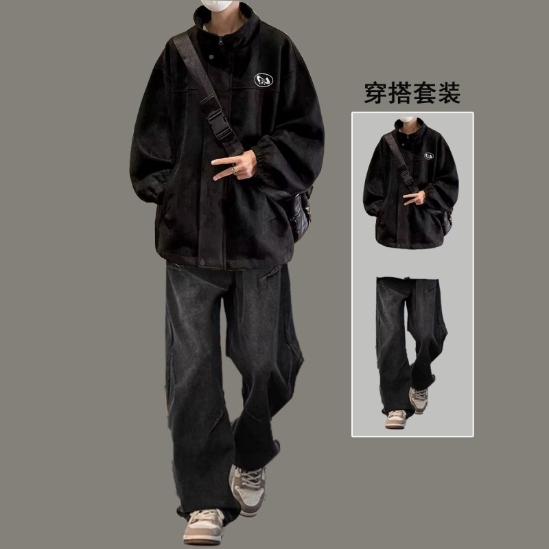 麂皮绒翻领夹克外套男士春秋季2025新款潮牌男生美式休闲男装|undefined
