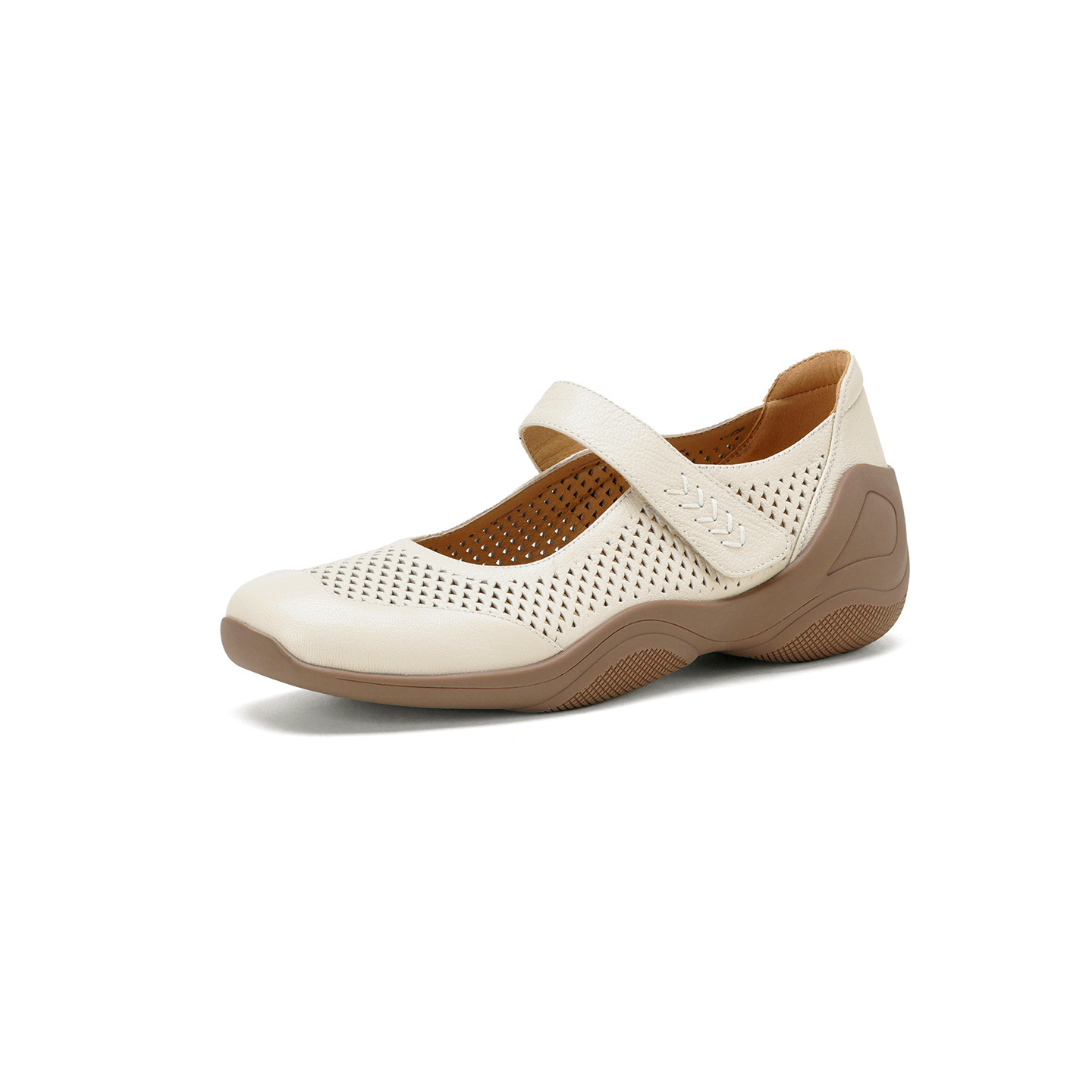 Giày sneaker nữ đế dày da cừu quai ngang lỗ rỗng — màu trắng ngà chi tiết 20