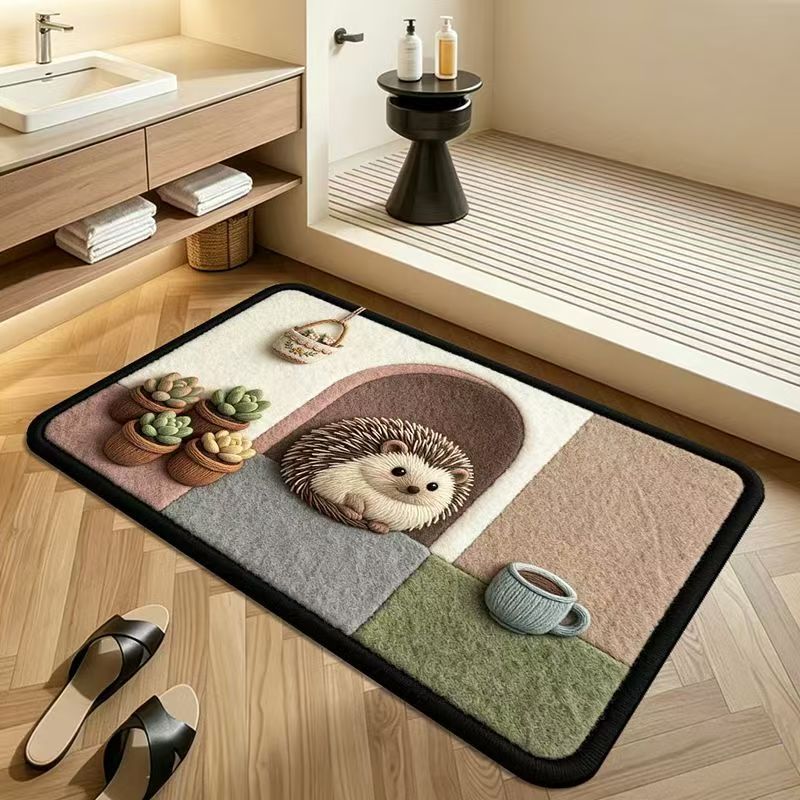 Cute animal patterned floor mat for entrance door, wear-resistant decorative doormat, bathroom absorbent non-slip foot mat, available for delivery
