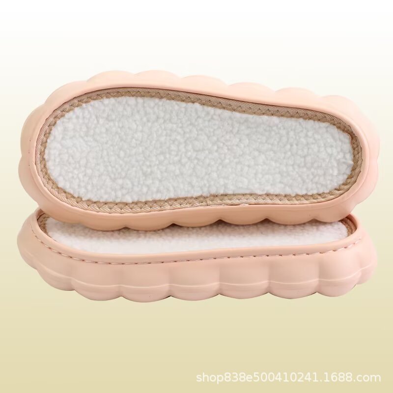 Nuevo gancho de bola de invierno ligero suave suela de nubes blancas engrosada bordes de cordero sueltos EVA antideslizante
