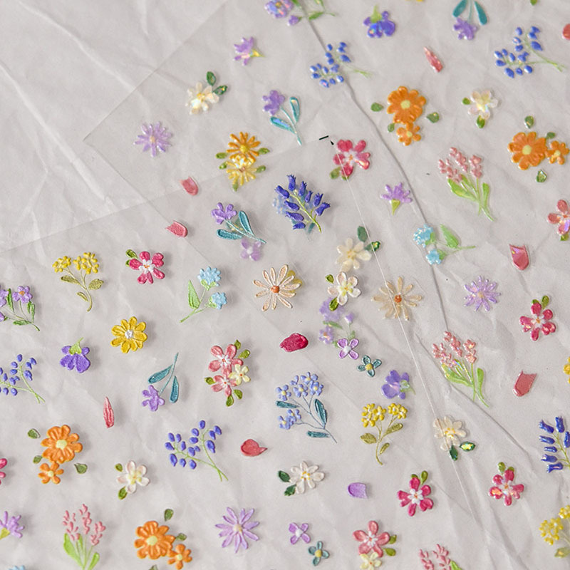 Spring Wildflower Nail Art Stickers Tomoni Embossed Adhesive 5D Baker Light Nail Stickers Japanese Style Small Decorations