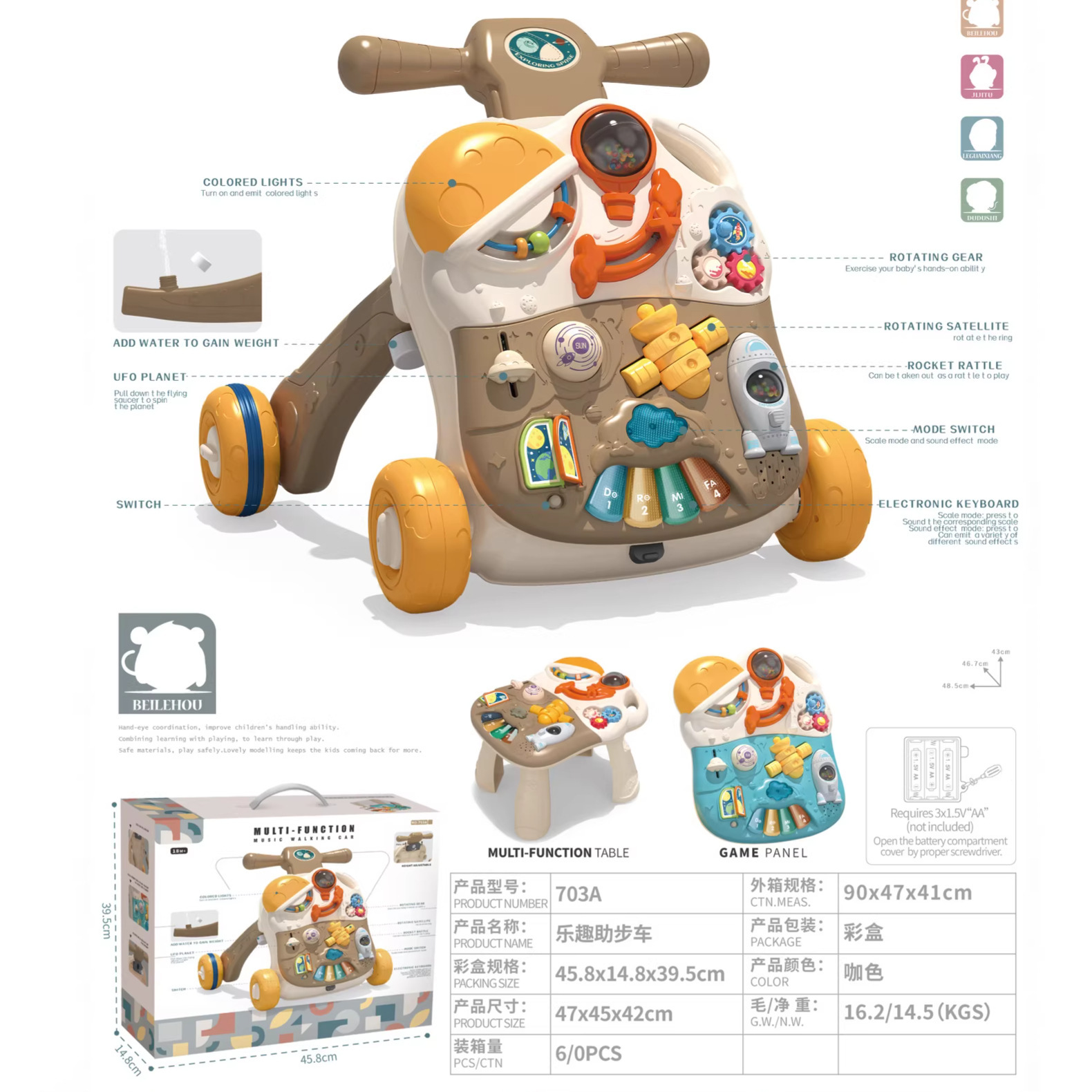 Transfronterizo multifuncional iluminación y música infantiles caminante inteligente educación temprana deslizante juego de juguetes caminante