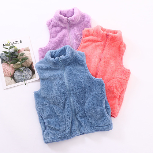 New autumn and winter children's vests, boys and girls, comfortable velvet and velvet vests, zipper baby warm vests