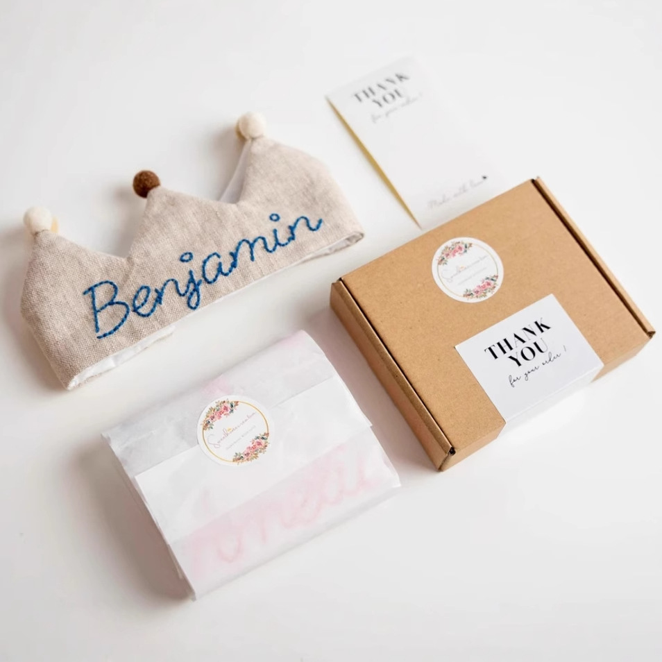 Linza algodón cáñamo bebés niños cumpleaños bordados a mano sombrero corona personalizado recuerdos ETSY