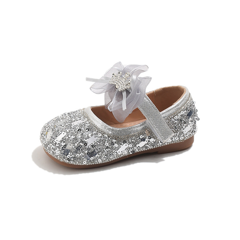Princess Performance Dance Shoes For Girls Korean Style Spring New Leather Crown Bow Little Girl Shoes_voghion.com