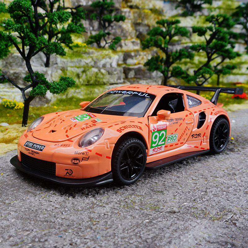 (2개) 새로운 HOWDY 1:32 PORSCHE 911RSR ACOUSTO-OPTIC 자동차 장난감 시뮬레이션 합금 자동차 모델 컬렉션 장식품