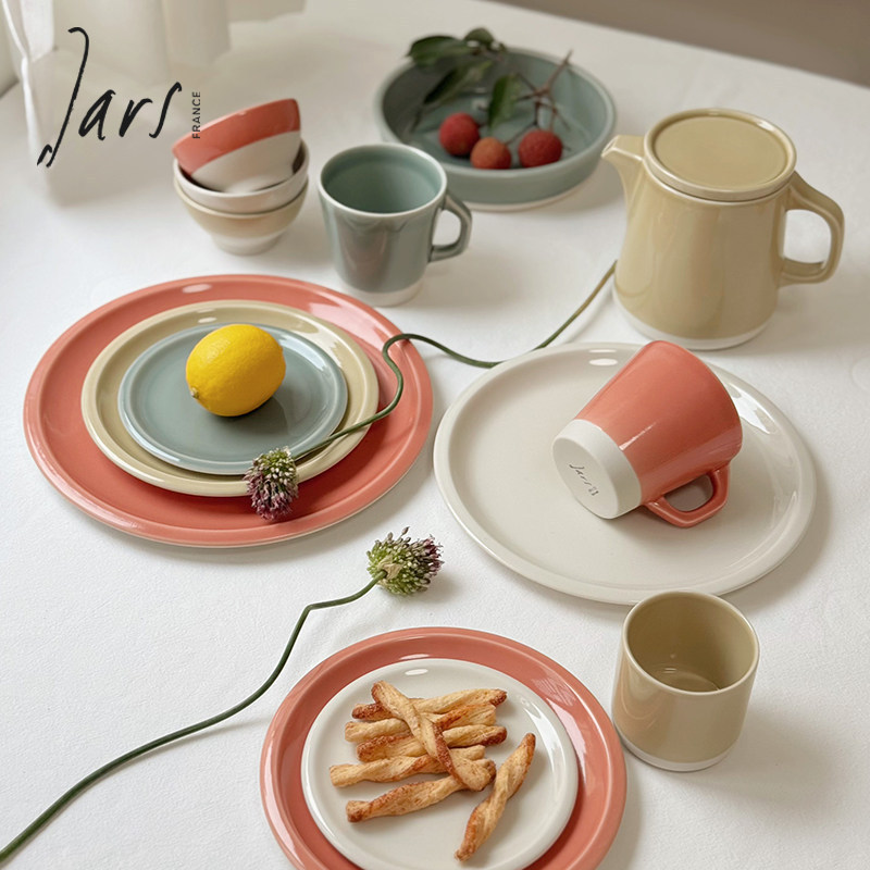 French Imported Tableware Plate and Bowl Set Ceramic Western-Style Deep Plate Round Plate Dish Small Y*