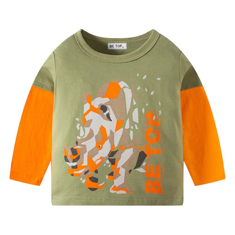 Camiseta de manga larga para niños, otoño 2025, coreana, nueva, de algodón puro, cuello redondo, con mangas con parches, ropa infantil al por mayor.