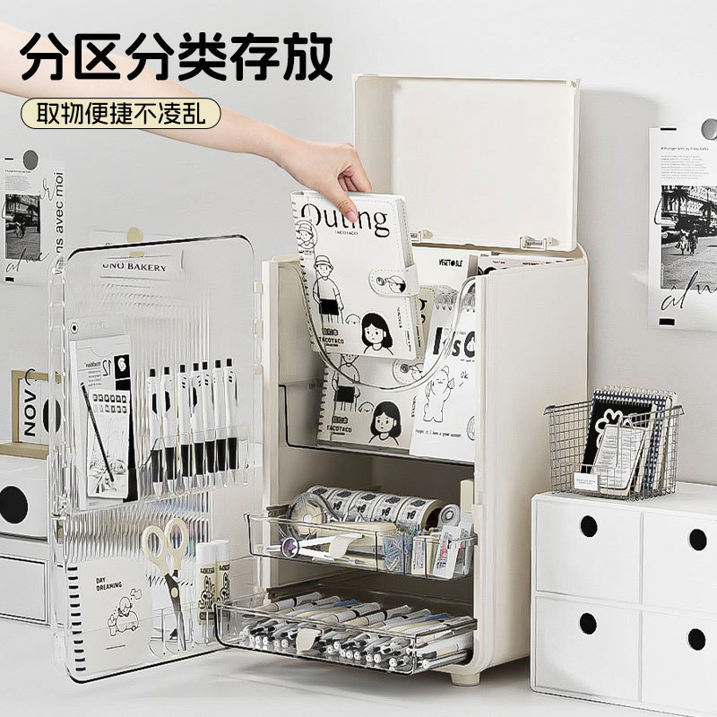 大容量文具收纳盒办公室书桌桌面可折叠工位文件手账收纳收纳柜|undefined