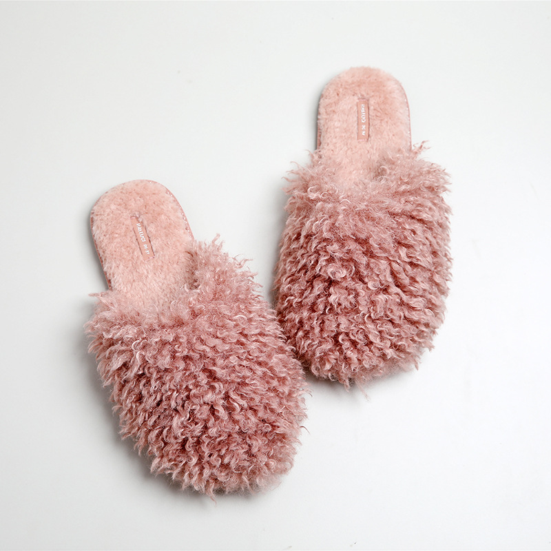 秋冬季日韩版居家毛毛平底室内地板拖鞋简约时尚毛绒保暖棉拖鞋