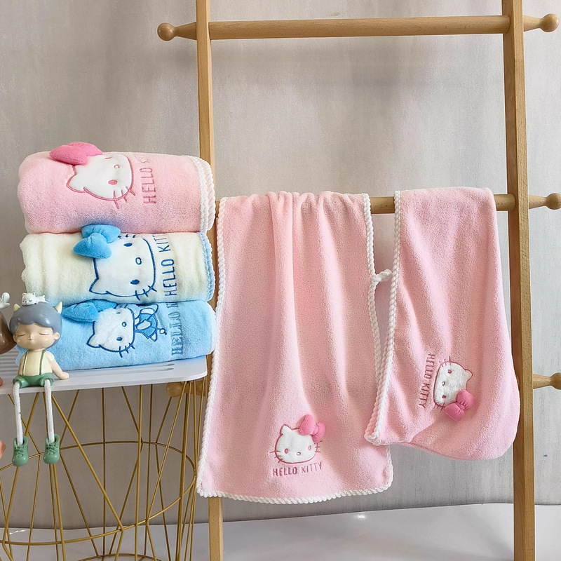 漫画タオル コーラルベルベットバスタオル かわいいハローキティ ハローキティターバン バスセット お土産タオル|undefined