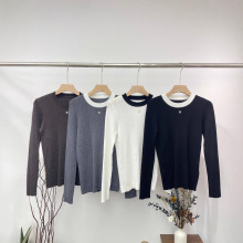 高定南油25小香风双C水钻圆领弹力针织修身毛衣