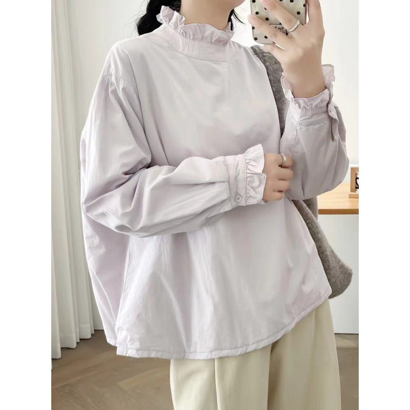 Artistic Lace Collar Long-Sleeve Shirt Japanese Mori Girl Style Double-Layer Thickened Warm Versatile Loose Pullover Top