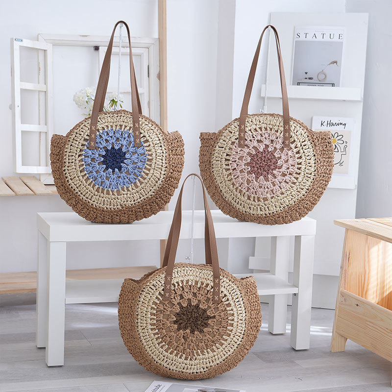 2026 Round Simple Paper Rope Single-Shoulder Beach Straw Woven Bag Fashion Women's Handbag