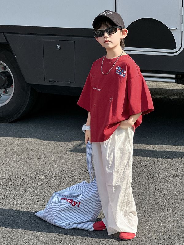 男の子の夏のスーツの子供の夏の韓国版2025の新型のファッションクールな半袖の薄い日の糸の防蚊ズボンの子供服|undefined