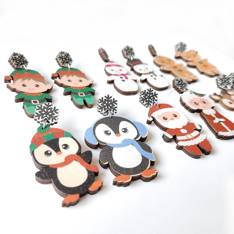 Exaggerated Cartoon Character Wood Printing Womenu0027S Earrings 1 Pair