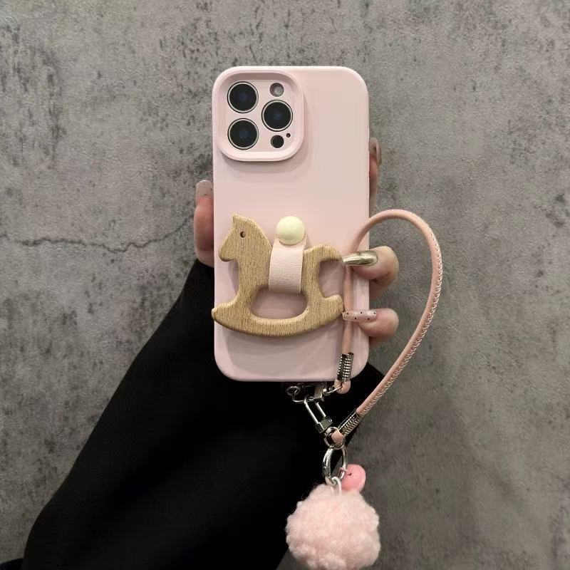 シンプルな無地の液体シリコン木馬型フィンガーリング付きiPhone17ProMax、Apple14、15、16対応スマホケース（女性向け）|undefined