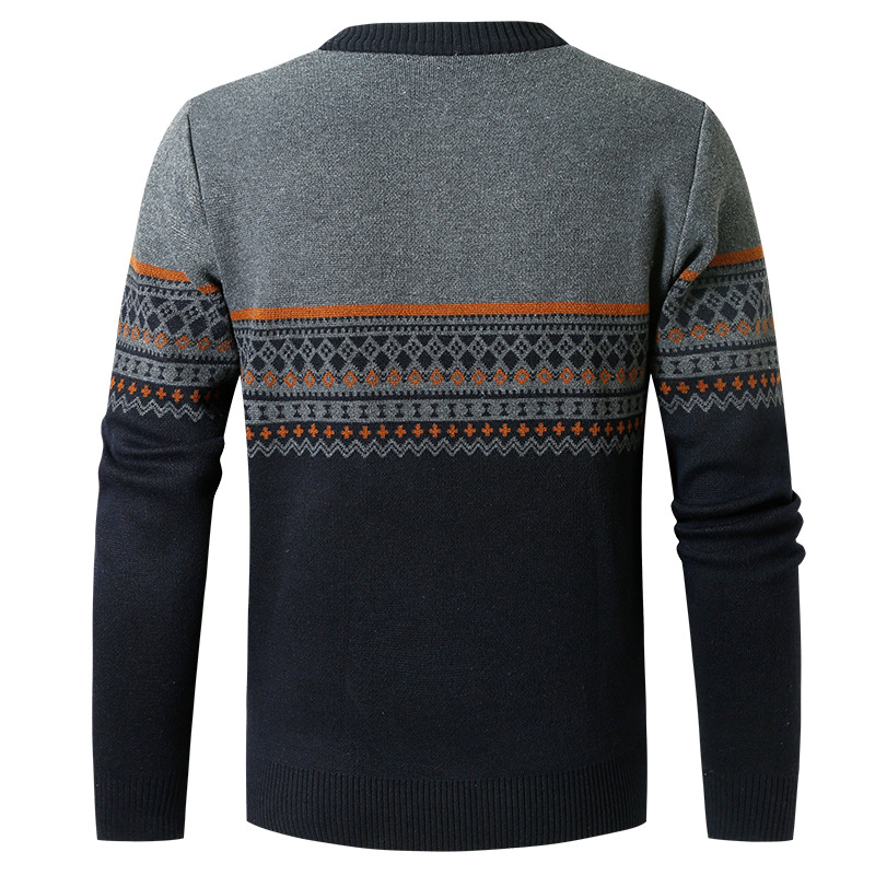 2023 New Autumn And Winter Round Neck Sweater Men's Long-sleeved Half-zip Sweater Striped Sweater Men's Top_voghion.com