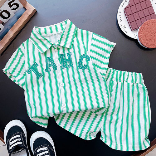  Boys Summer Shirt Set Little Boy Baby Short Sleeve Thin Children's Shirt Shorts Two-piece Trendy Set