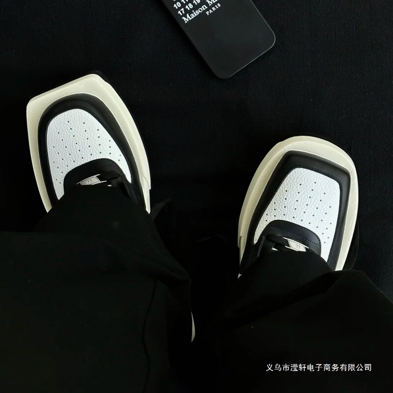 圆方鞋贝壳头运动厚底板鞋潮情侣男女同款真皮鸳鸯小白鞋|undefined