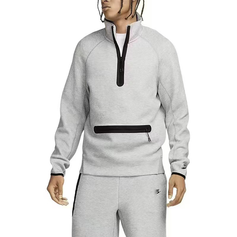 Men's and Women's Sweatshirt and Sweatpants Set, Knitted Casual Set, Half-Zip Loose Sports Pullover with Stand-Up Collar 7998