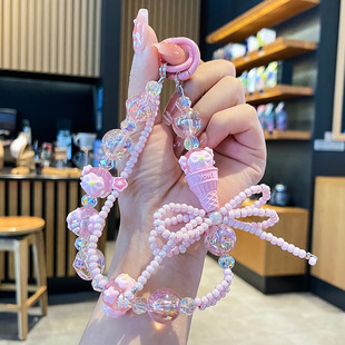 Creative Hand-Painted Bead Ice Cream Mobile Phone Chain Xiaohongshu Same Style Bag Hanging Accessories Keychain Headphone Bag Hanging Gift