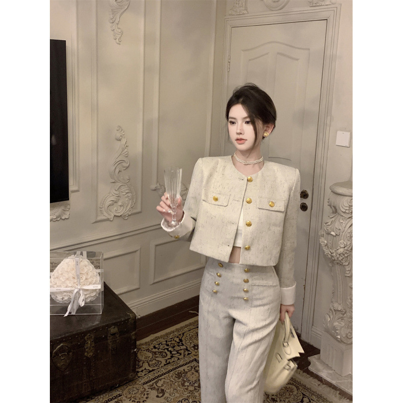 高级感小个子法式小香风套装女春秋装轻奢高级外套长裤两件套|undefined