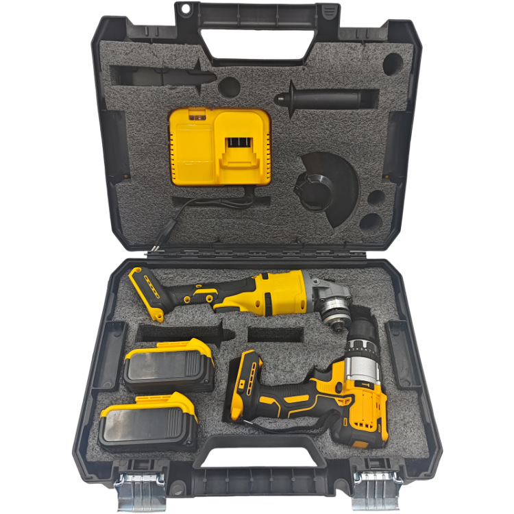 Comercio exterior sin escobillas taladro de pinza de impacto molino de ángulo multifuncional conjunto de espuma accesorios completos batería de litio de gran capacidad