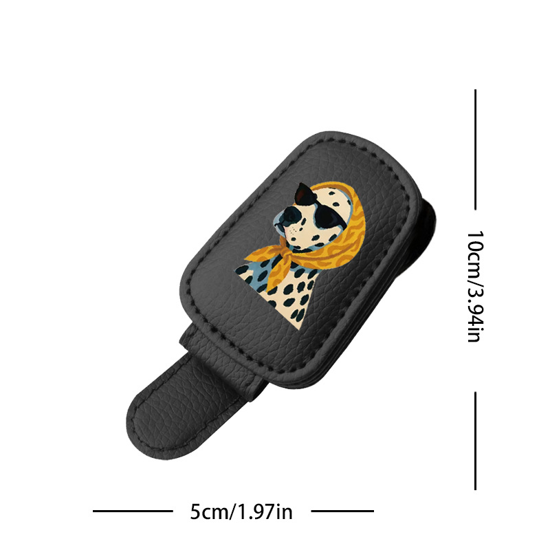 Dog with headscarf, black sunglasses, creative eye design, car sun visor storage, simple animal design, car glasses clip