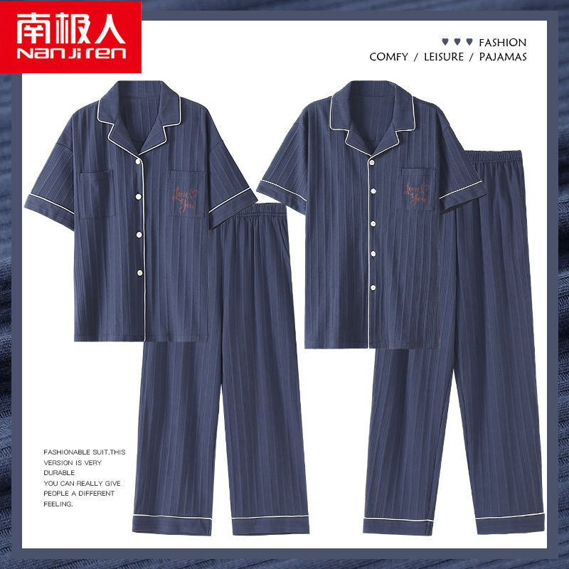 Pijama de algodón 100% de pareja pantalones de manga corta de primavera y verano para hombres ropa de algodón delgada para mujer de verano