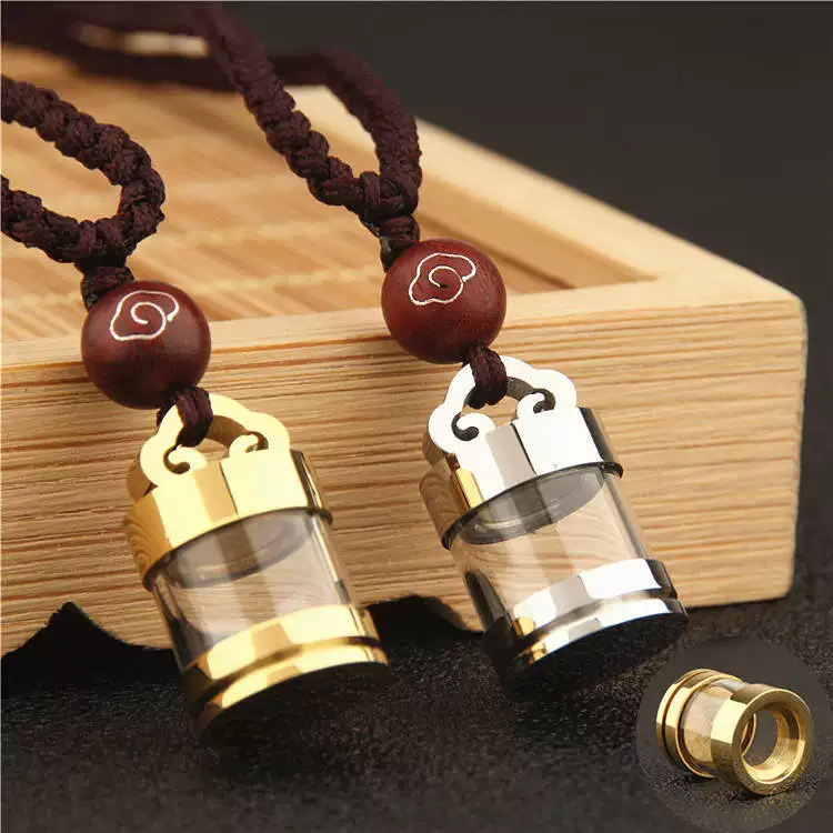 Transparent Opening Pendant, Tidium Steel Necklace Bottle with Chain, Cinnabar Accent