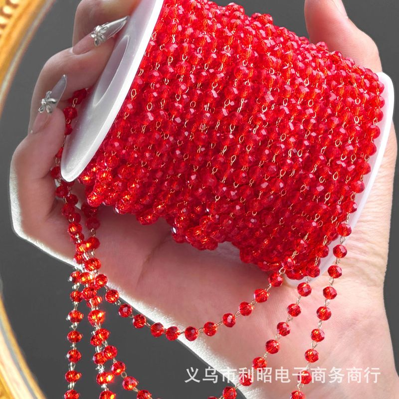 DIY链条 红色水晶珍珠 喜庆婚庆珠串链流苏链手链项链串珠链条铜|undefined