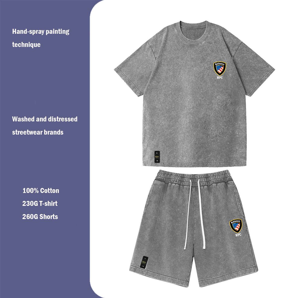 Vêtements pour hommes unisexes tendance NPC Heavyweight Trendy KDJKS Short à manches courtes en pur coton délavé et vieilli_voghion.com