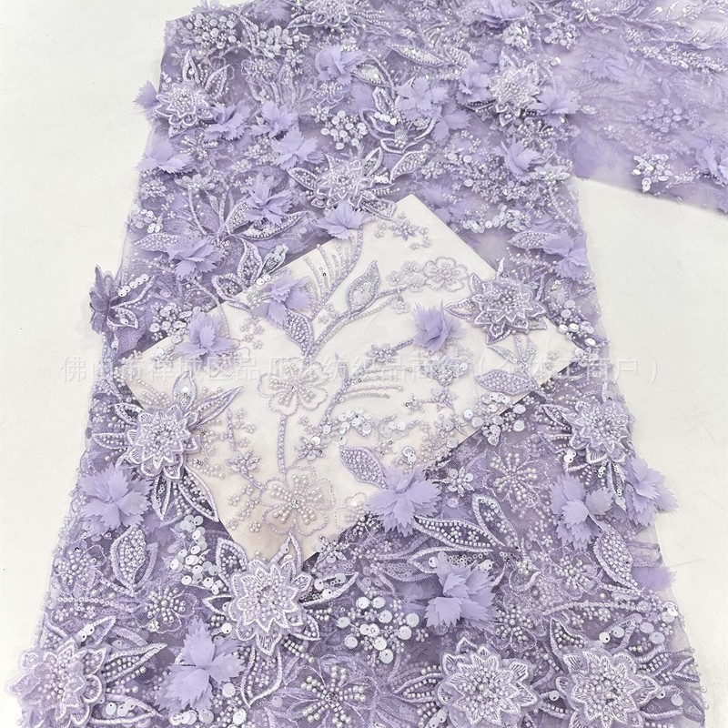 Tejido bordado de moda romántico vestido de boda tela de moda Gaoding tela bordada de doble decal hecha a mano