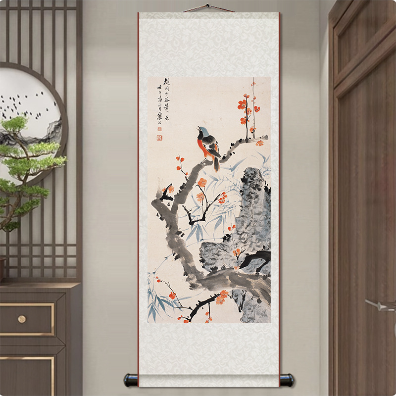 Jiang Hanting Chinese Painting Flower and Bird Painting Silk Scroll Hanging Painting New Chinese Style Hanging Painting Study Entrance Bedroom