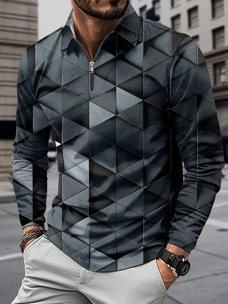 Otoño e invierno todo-fósforo estilo de Hong Kong guapo suéter de manga larga estilo minimal neutral temperamento fresco cremallera camisa POLO MB14