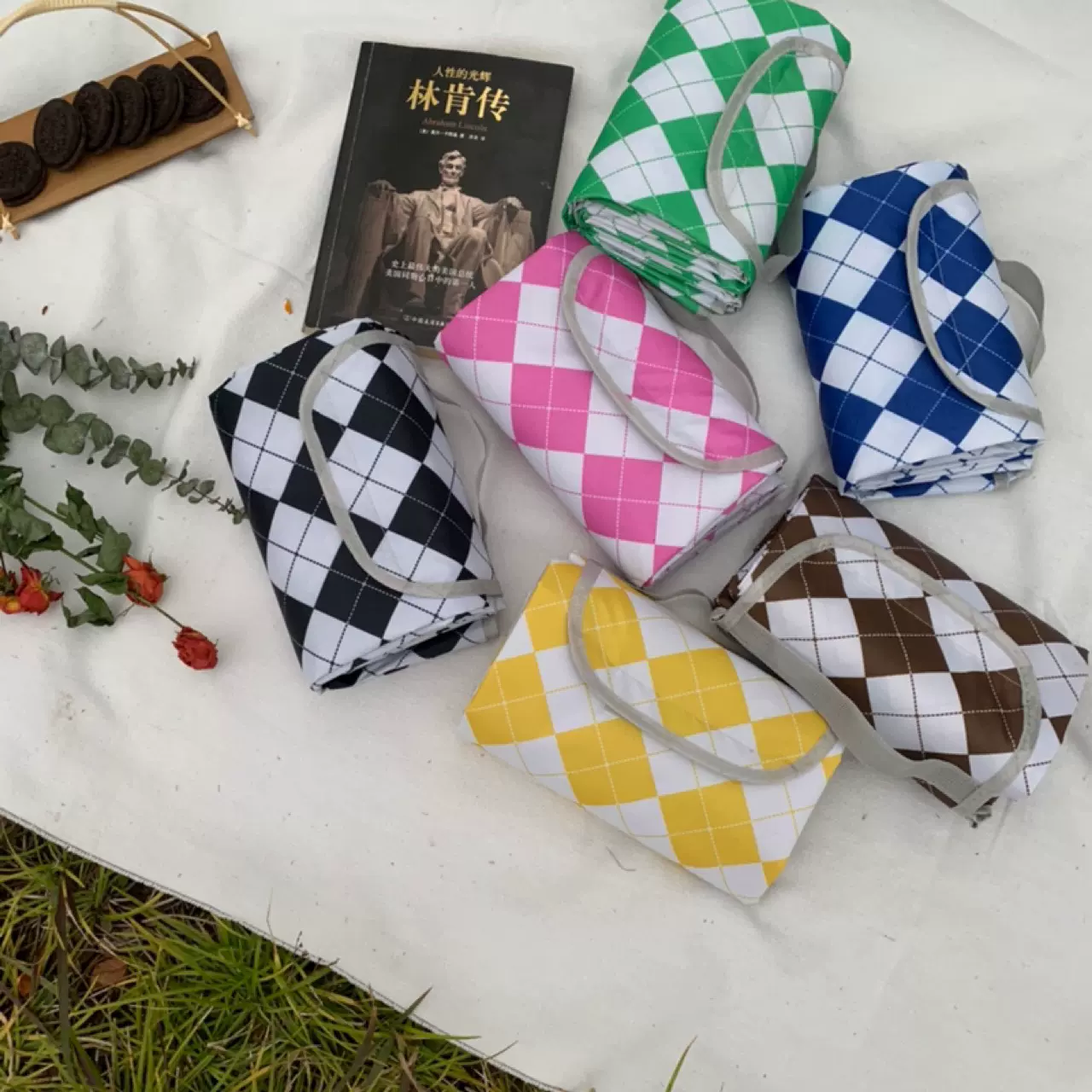 厂家直销野营棋盘格黑色蓝色咖色黄色绿色超大野餐垫露营野营垫