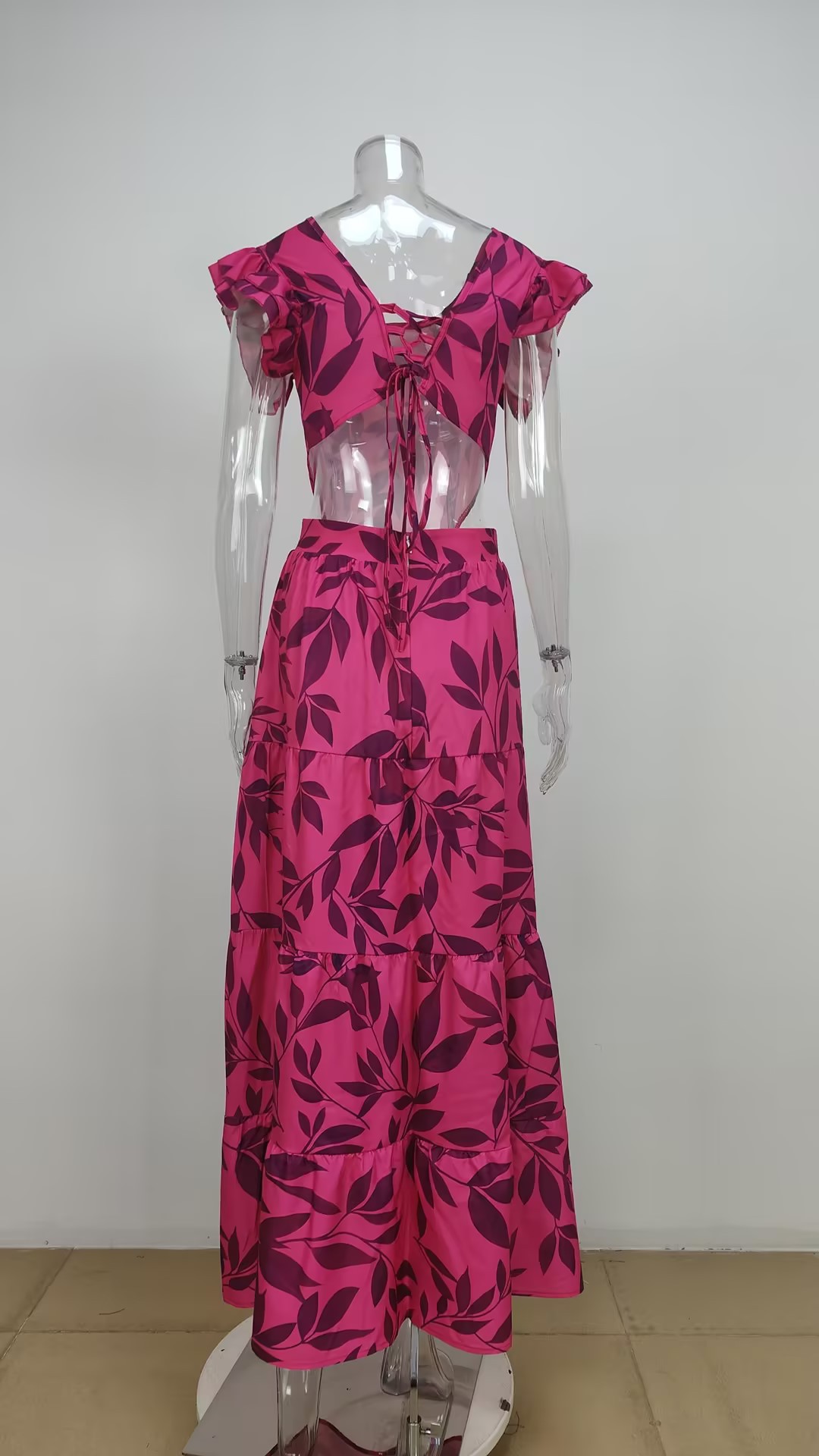 Wholesale Women's Simple Style Ruffles Flower Travel Round Neck Short Sleeve Sheath Dress display picture 14