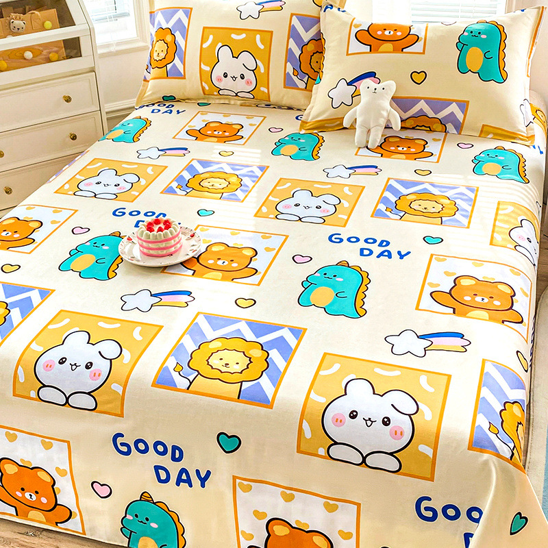 Sábana de algodón grueso de dibujos animados pieza individual 100 algodón dormitorio de estudiantes cama individual de verano pieza de tres piezas doble 1.5
