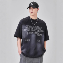 ALLIN 重磅短袖水洗t恤男夏季潮牌潮流宽松字母印花半袖情侣上衣