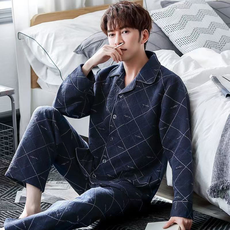 Primavera y otoño se puede usar para hombre pesado pijama intercalado aire caliente algodón otoño y invierno ropa para el hogar de hombre grande