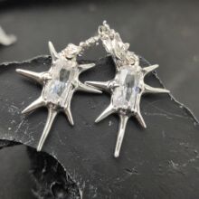 白银铜货尖刺八角芒星锆石耳环 欧美朋克暗黑风耳饰嘻哈小众首饰