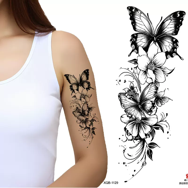 防水小全臂纹身贴符号图腾动物骷髅蝴蝶纹身贴现货批发文字纹身贴