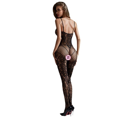 European and American cross-border sexy lingerie women's uniform sexy large size adult backless jacquard free black mesh socks pajamas