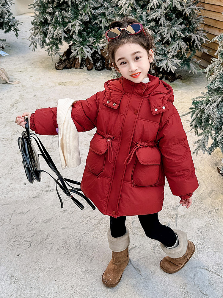 Chaqueta de plumón de niñas de estilo largo y medio para niños de estilo extranjero coreano blanco de acero grueso ropa de invierno de mujeres tesoro chaqueta de Año Nuevo rojo