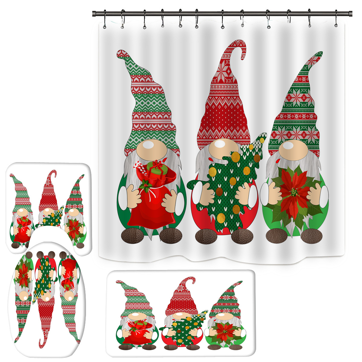 Cortina de ducha con diseño navideño para el baño, comercio electrónico transfronterizo, fabricante de poliéster Amazon Elf, venta al por mayor, personalizada según su diseño