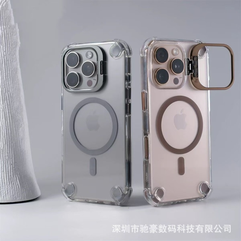 iPhone17に適した透明磁気電話ケース、Apple 16四隅エアバッグ、落下防止15レンズブラケットPCケース14|undefined