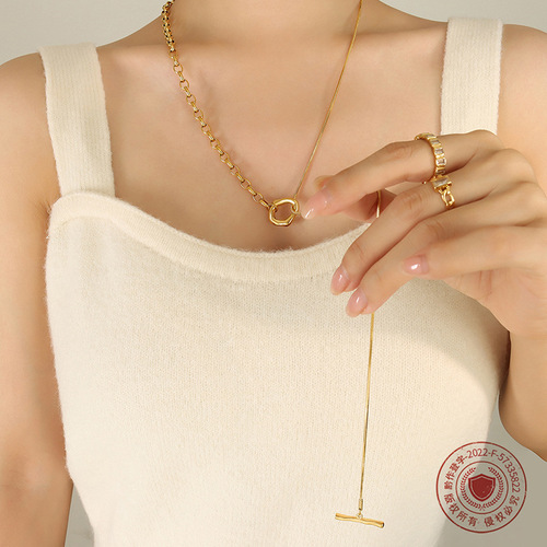 European and American hot selling OT buckle adjustable length chain sweater chain titanium steel plated 18k gold personalized trendy jewelry for women