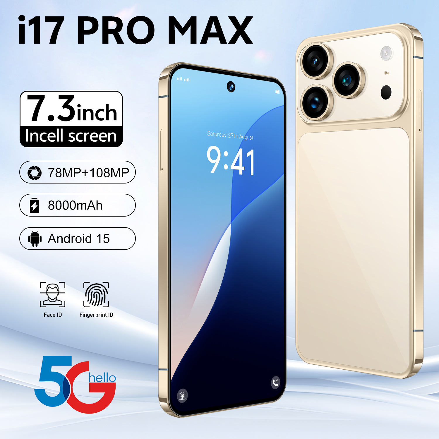 Cross-Border New I17 Pro Max 7.3inch Large Screen 16+1t Android Smartphone Source Manufacturer Direct Sale